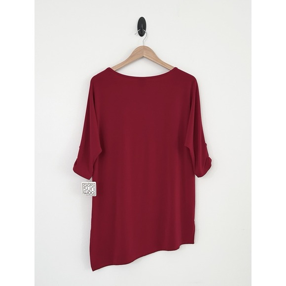 Ciara Sun Woo Women's Size Small Red 3/4 Sleeves Asymmetric Hem Tunic Top NWT - Picture 5 of 12